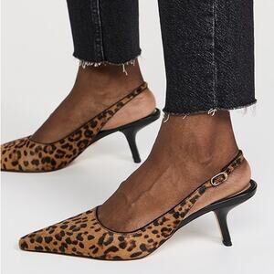 Sam Edelman 9.5M Tan Leopard Bianka Slingback Pumps Pointed Toe Cow Hair BR27-8